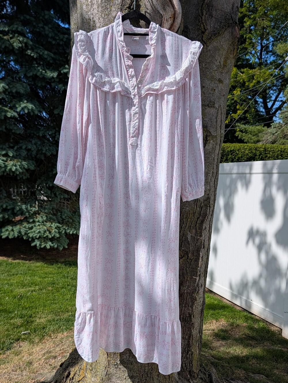 Vtg 70s Amanda Stewart Long Nightgown Flannel Lace Size Small Pink & White Sears